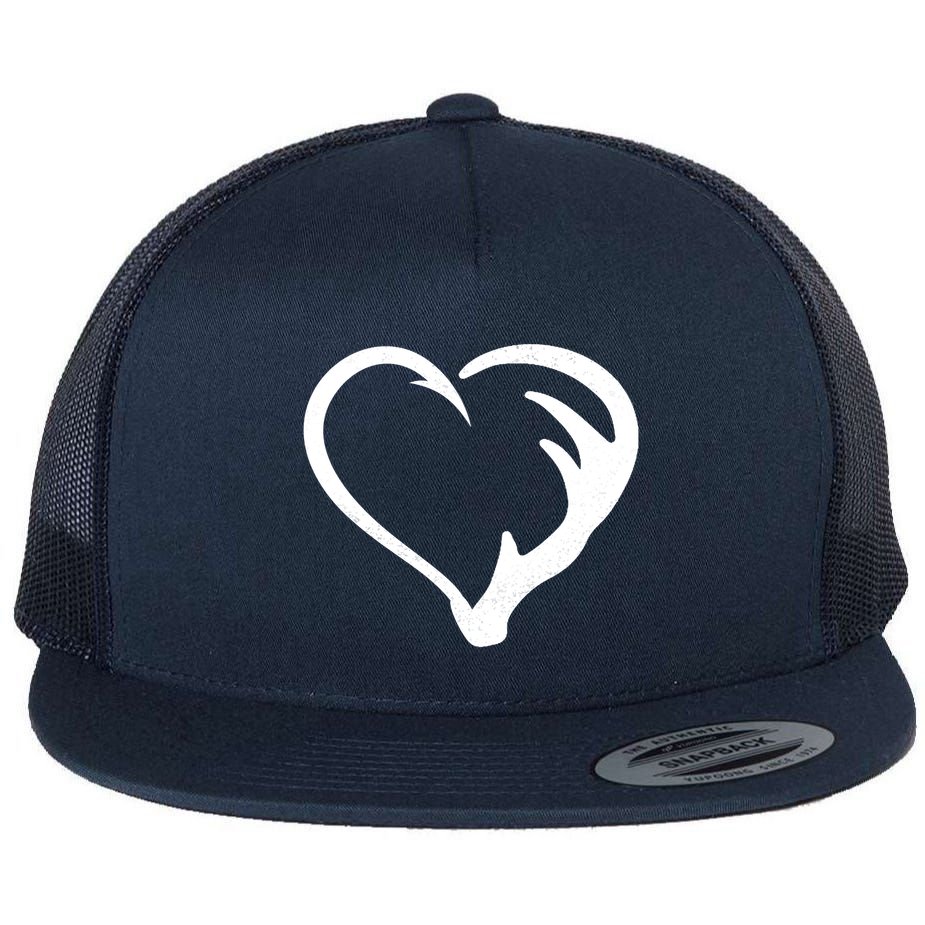 Hunting Fishing Antler Heart Hunter Flat Bill Trucker Hat