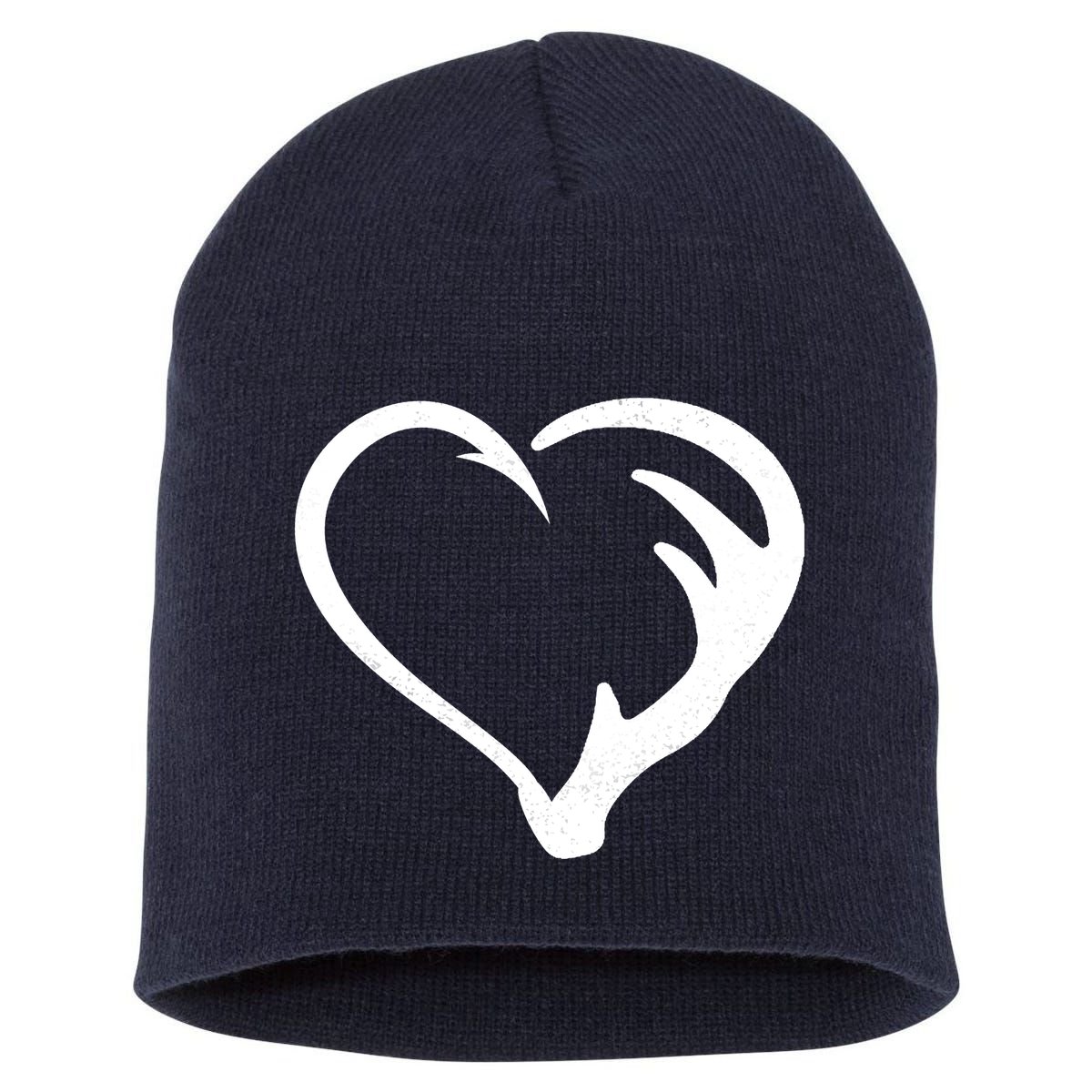 Hunting Fishing Antler Heart Hunter Short Acrylic Beanie
