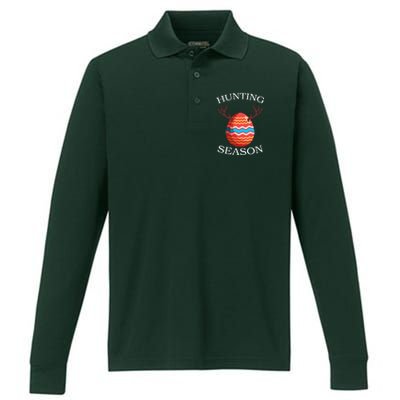 Hunting Season Deer Easter Egg Performance Long Sleeve Polo