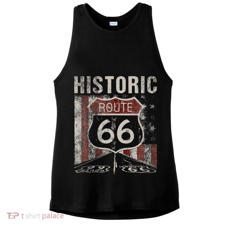 Historic U.S.A. Route 66 Highway Vintage America Road Ladies PosiCharge Tri-Blend Wicking Tank