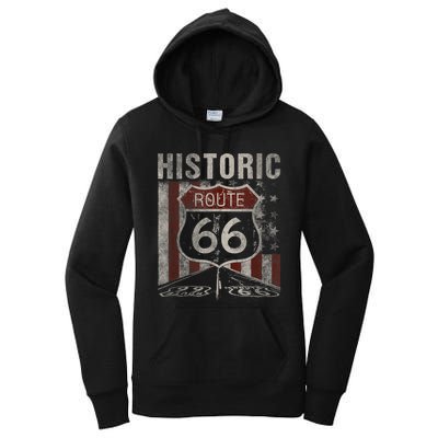 Historic U.S.A. Route 66 Highway Vintage America Road Sign Women's Pullover Hoodie