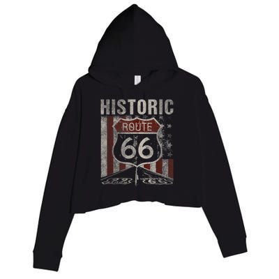 Historic U.S.A. Route 66 Highway Vintage America Road Sign Crop Fleece Hoodie