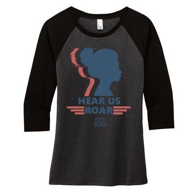 Hear Us Roar Vote 2024 Empowerment Women's Tri-Blend 3/4-Sleeve Raglan Shirt