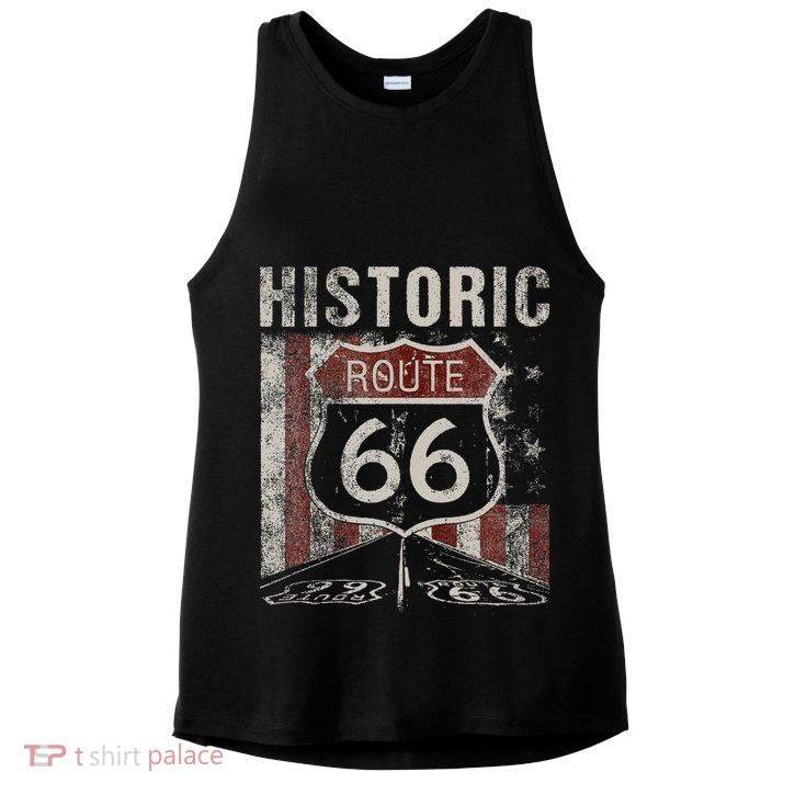 Historic U.S.A. Route 66 Highway Vintage America Road Sign Ladies PosiCharge Tri-Blend Wicking Tank
