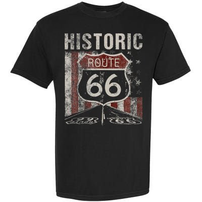 Historic U.S.A. Route 66 Highway Vintage America Road Sign Garment-Dyed Heavyweight T-Shirt