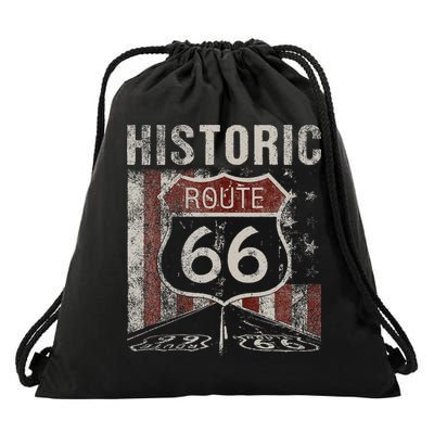 Historic U.S.A. Route 66 Highway Vintage America Road Sign Drawstring Bag