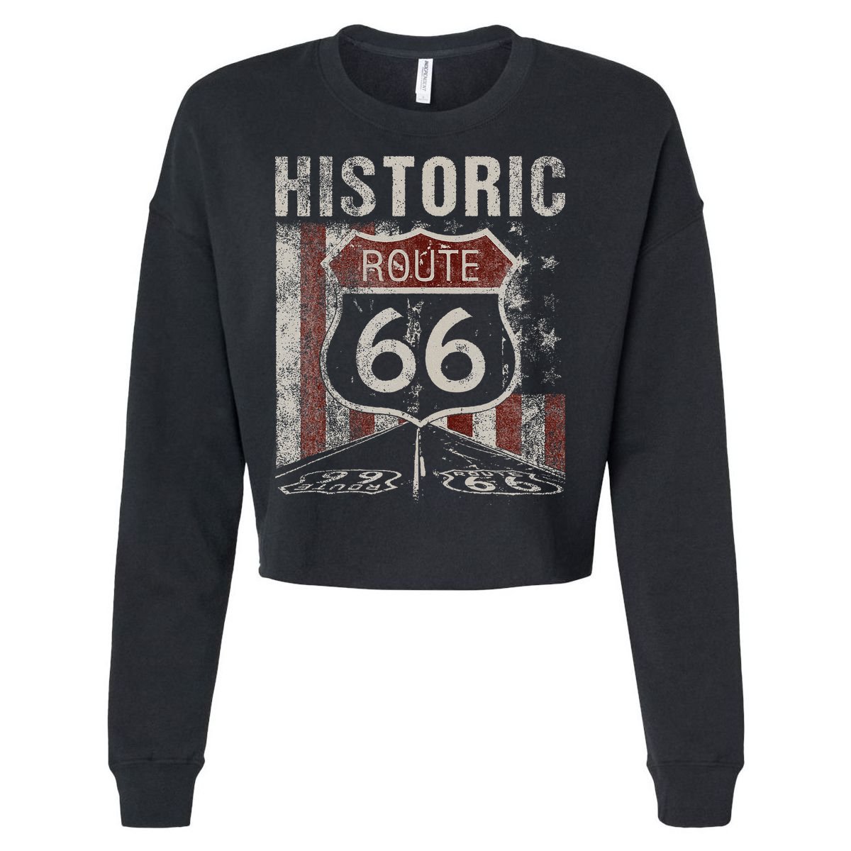 Historic U.S.A. Route 66 Highway Vintage America Road Sign Cropped Pullover Crew