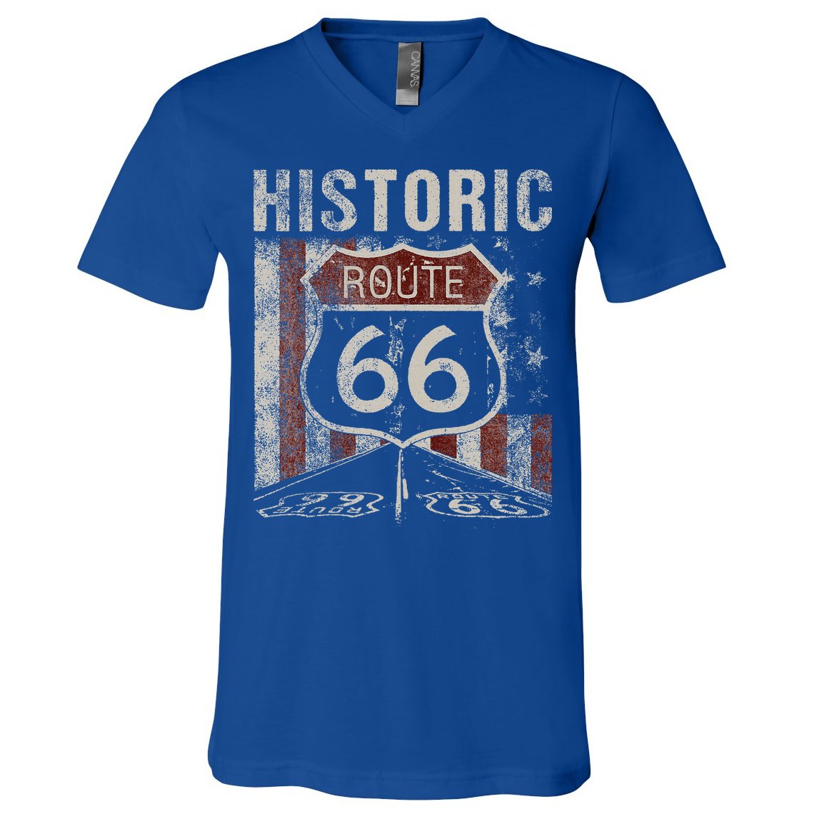 Historic U.S.A. Route 66 Highway Vintage America Road Sign V-Neck T-Shirt