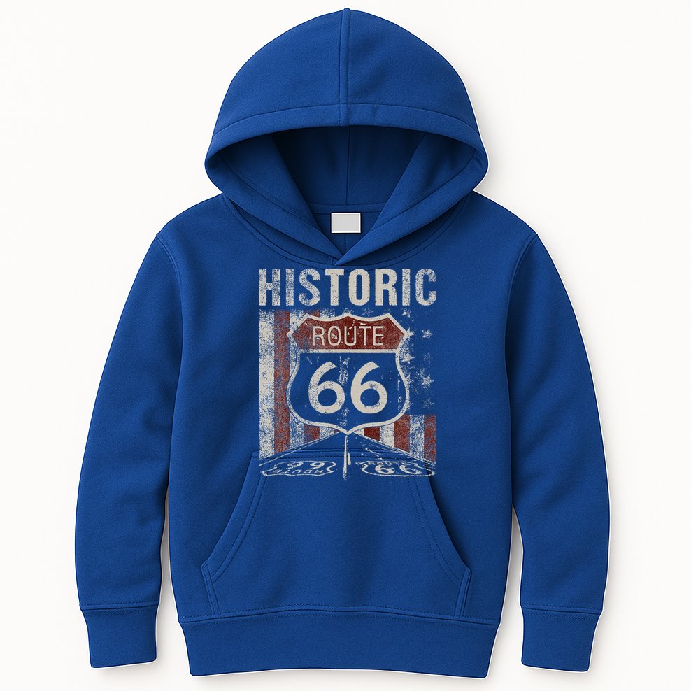 Historic U.S.A. Route 66 Highway Vintage America Road Sign Kids Hoodie