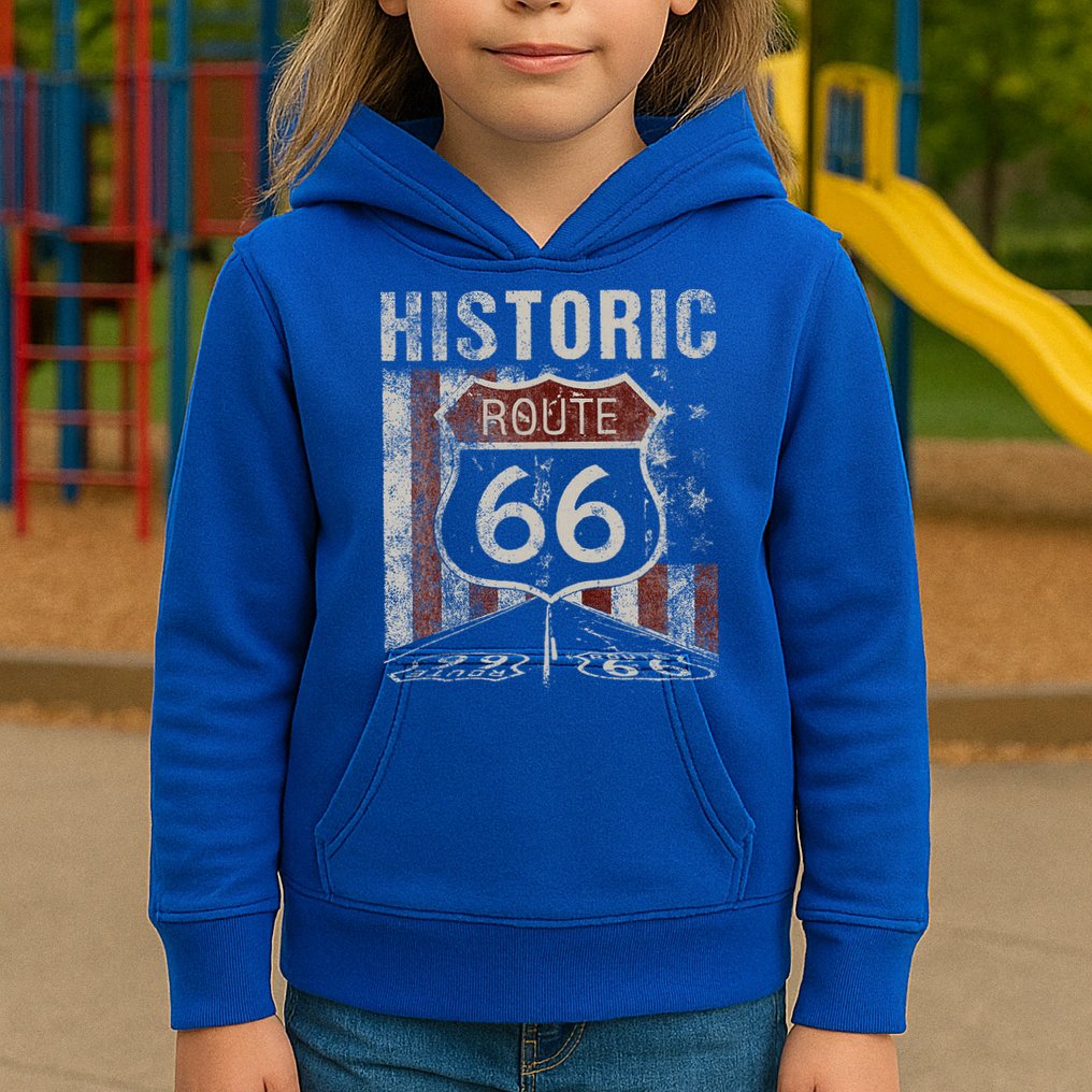 Historic U.S.A. Route 66 Highway Vintage America Road Sign Kids Hoodie