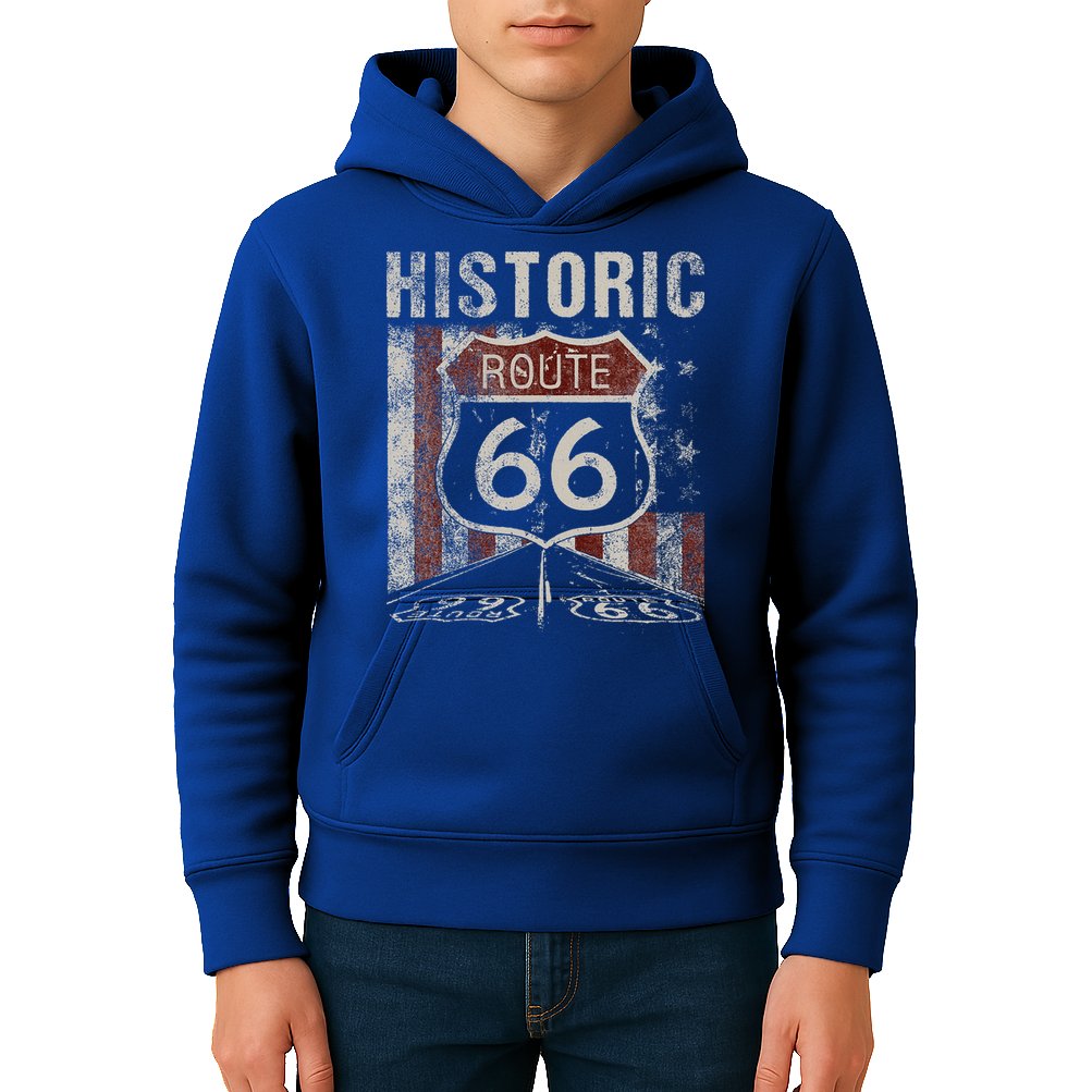 Historic U.S.A. Route 66 Highway Vintage America Road Sign Kids Hoodie