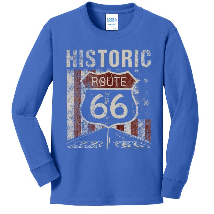 Historic U.S.A. Route 66 Highway Vintage America Road Sign Kids Long Sleeve Shirt