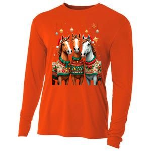 Horses Ugly Sweters Christmas Xmas Horse Lover Horse Meaningful Gift Cooling Performance Long Sleeve Crew