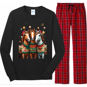 Horses Ugly Sweters Christmas Xmas Horse Lover Horse Meaningful Gift Long Sleeve Pajama Set