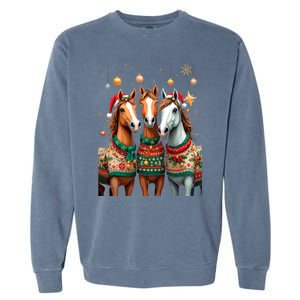 Horses Ugly Sweters Christmas Xmas Horse Lover Horse Meaningful Gift Garment-Dyed Sweatshirt