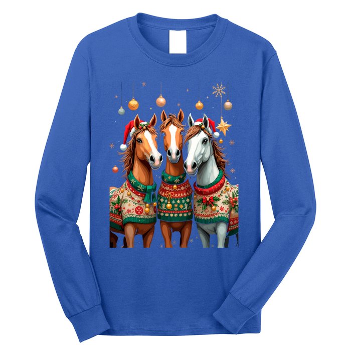 Horses Ugly Sweters Christmas Xmas Horse Lover Horse Meaningful Gift Long Sleeve Shirt