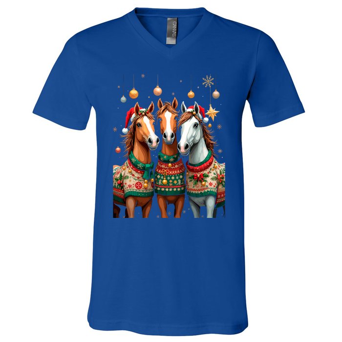 Horses Ugly Sweters Christmas Xmas Horse Lover Horse Meaningful Gift V-Neck T-Shirt