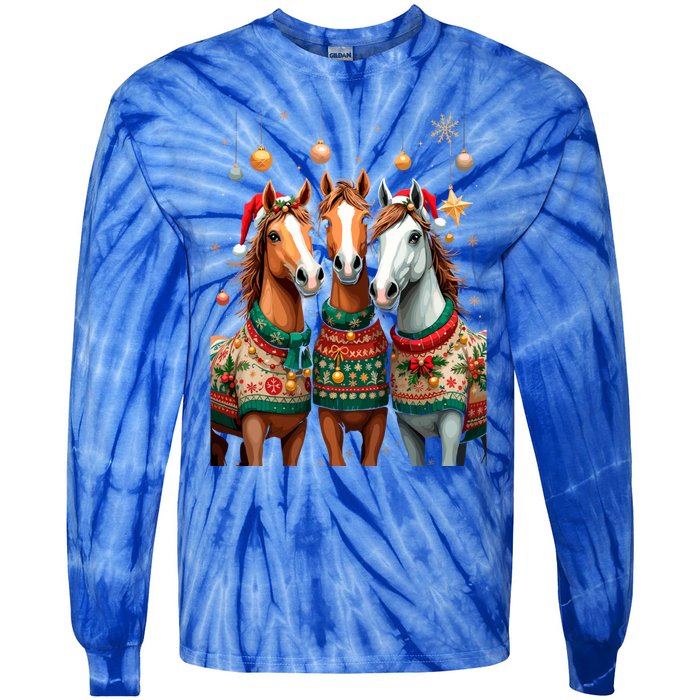 Horses Ugly Sweters Christmas Xmas Horse Lover Horse Meaningful Gift Tie-Dye Long Sleeve Shirt