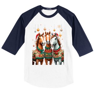 Horses Ugly Sweters Christmas Xmas Horse Lover Horse Meaningful Gift Baseball Sleeve Shirt