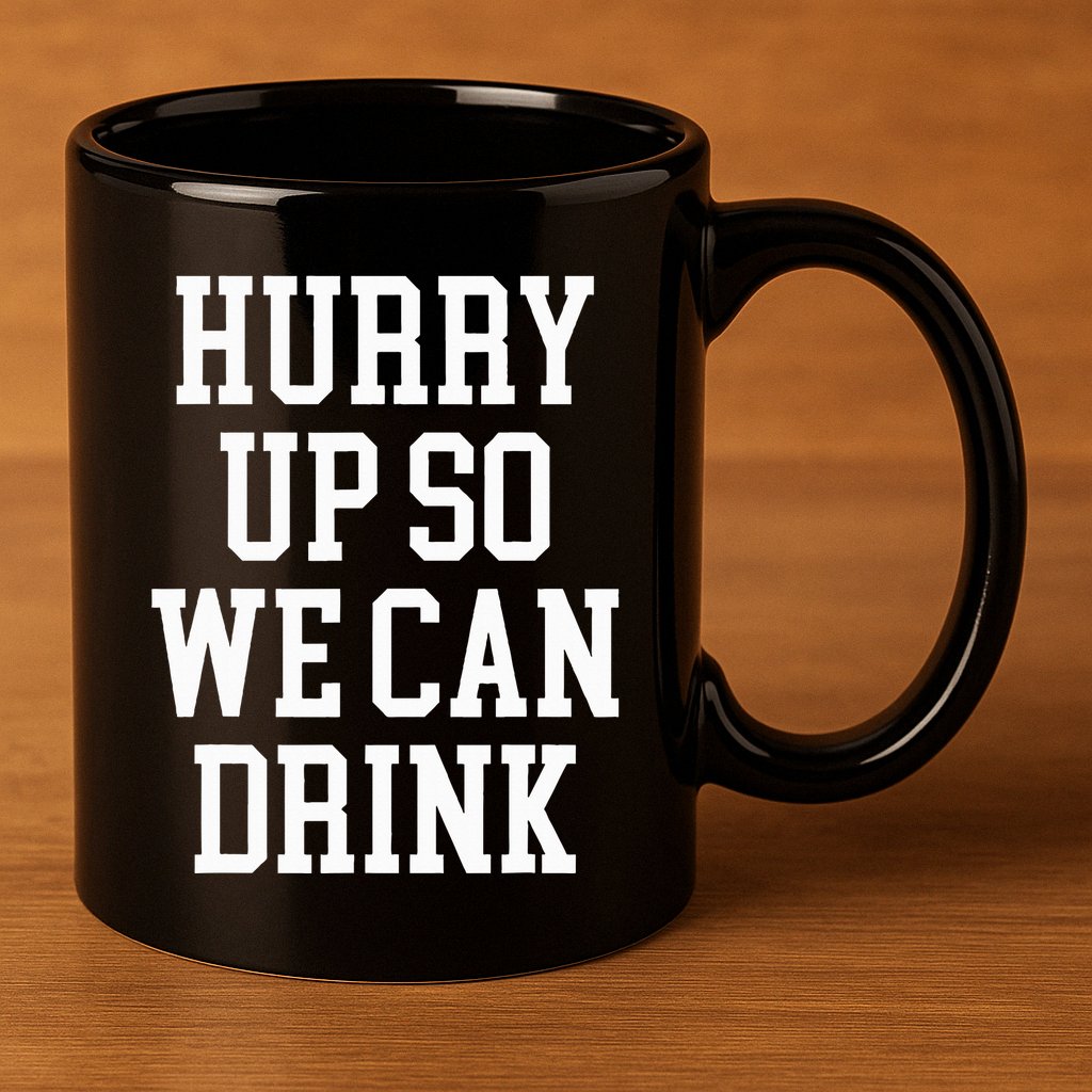 Hurry Up So We Can Drink Funny Marathon Cheering 11oz C Handle Ceramic Mug