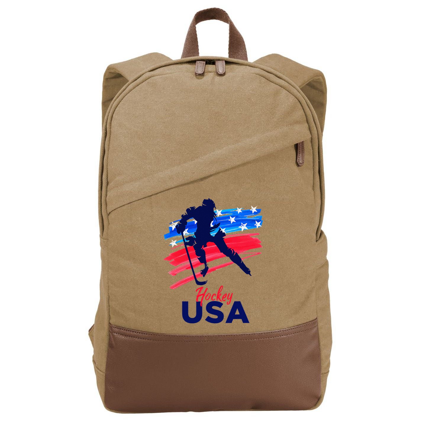 Hockey Usa Support The Team U.S.A Ice Hockey Lover Cotton Canvas Backpack