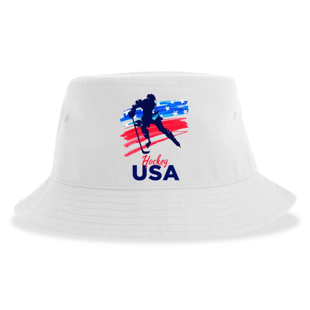 Hockey Usa Support The Team U.S.A Ice Hockey Lover Sustainable Bucket Hat