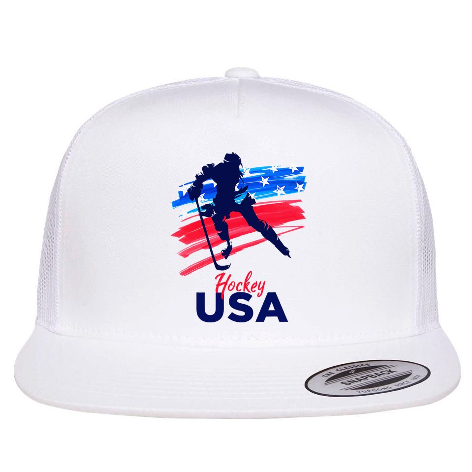 Hockey Usa Support The Team U.S.A Ice Hockey Lover Flat Bill Trucker Hat