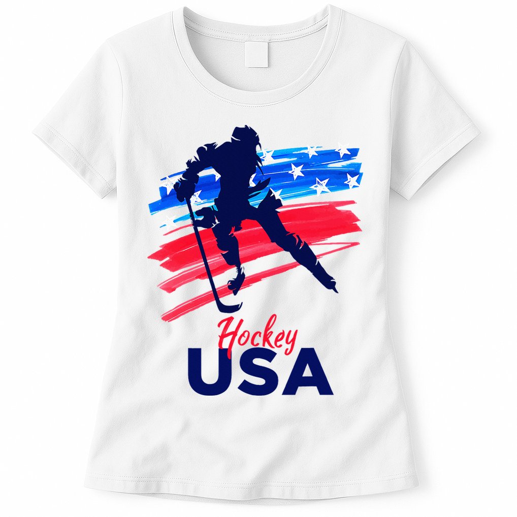 Hockey Usa Support The Team U.S.A Ice Hockey Lover Womens T-Shirt
