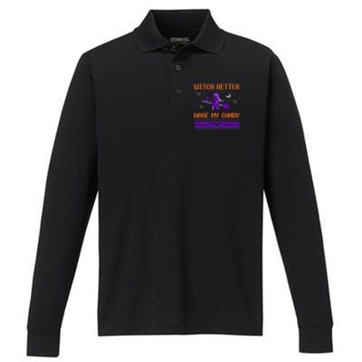 Halloween Ugly Sweater Design Witch Better Have My Candy Funny Gift Performance Long Sleeve Polo