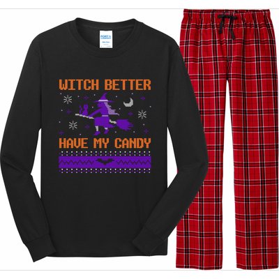 Halloween Ugly Sweater Design Witch Better Have My Candy Funny Gift Long Sleeve Pajama Set