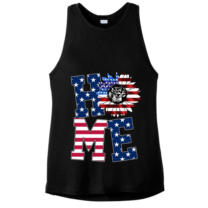Home USA Sunflower Independence Day Celebration Ladies PosiCharge Tri-Blend Wicking Tank