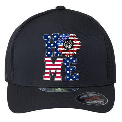 Home USA Sunflower Independence Day Celebration Flexfit Unipanel Trucker Cap