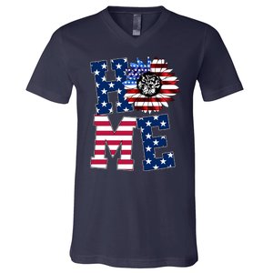 Home USA Sunflower Independence Day Celebration V-Neck T-Shirt