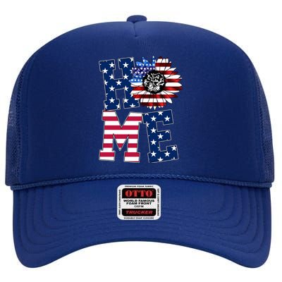 Home USA Sunflower Independence Day Celebration High Crown Mesh Back Trucker Hat