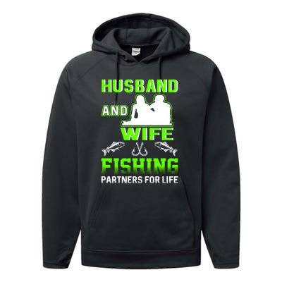 Husband and Wife Fishing Partners for Life Performance Fleece Hoodie