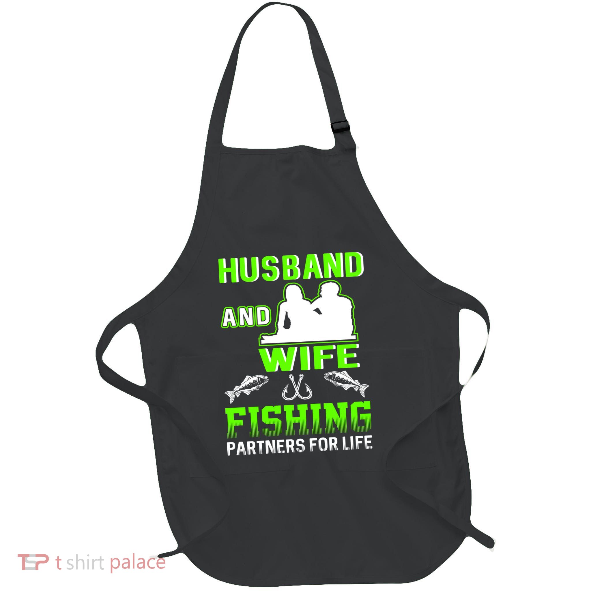 Husband and Wife Fishing Partners for Life Full-Length Apron With Pockets