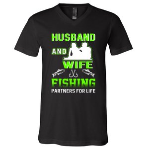 Husband and Wife Fishing Partners for Life V-Neck T-Shirt