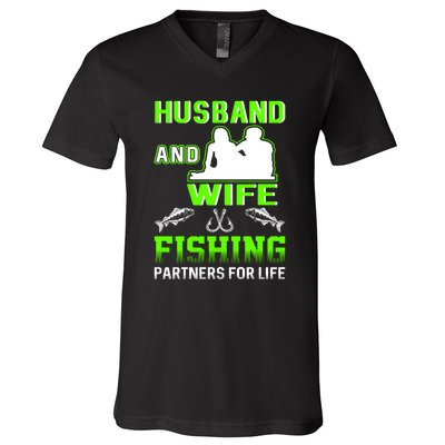 Husband and Wife Fishing Partners for Life V-Neck T-Shirt