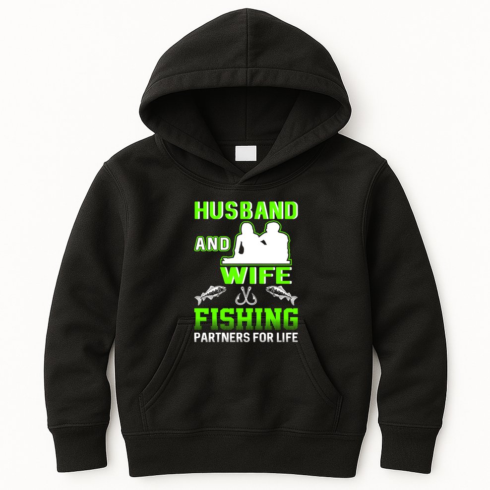 Husband and Wife Fishing Partners for Life Kids Hoodie