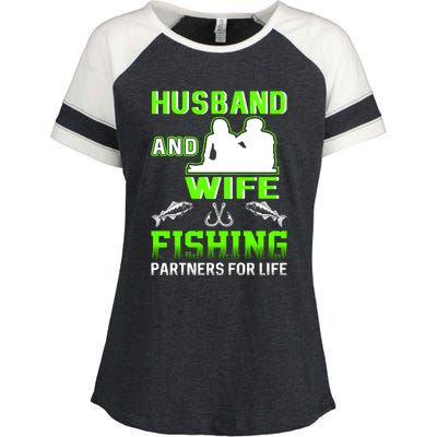 Husband and Wife Fishing Partners for Life Enza Ladies Jersey Colorblock Tee