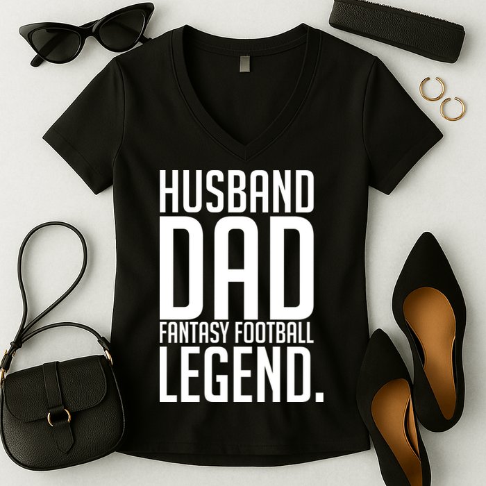 Husband Dad Fantasy Football Legend Women's V-Neck T-Shirt