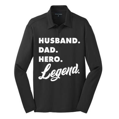 Husband Dad Hero Legend Silk Touch Performance Long Sleeve Polo