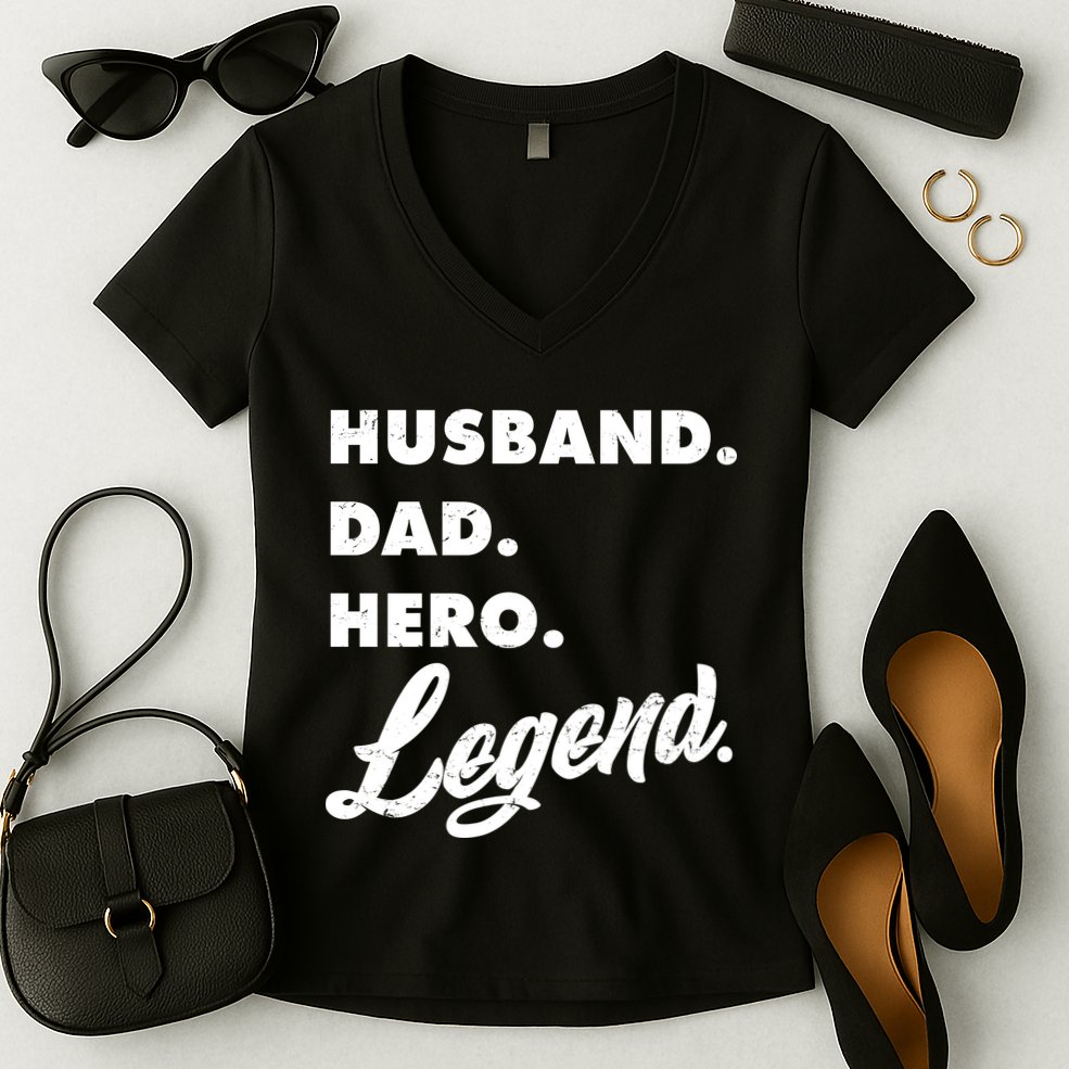 Husband Dad Hero Legend Women's V-Neck T-Shirt