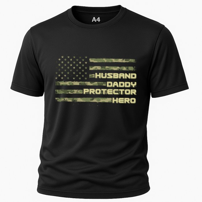 Husband Daddy Protection Hero US American Camo Flag Cooling Performance Crew T-Shirt