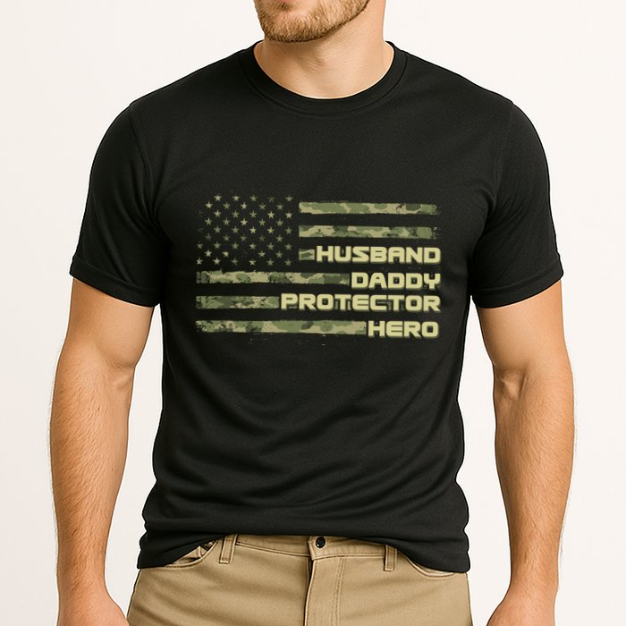 Husband Daddy Protection Hero US American Camo Flag Cooling Performance Crew T-Shirt