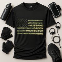 Husband Daddy Protection Hero US American Camo Flag Cooling Performance Crew T-Shirt