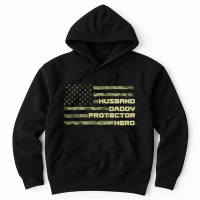Husband Daddy Protection Hero US American Camo Flag Hoodie