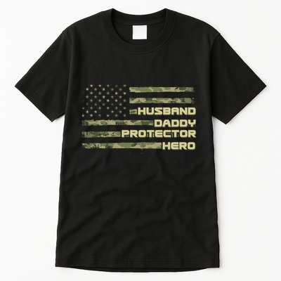 Husband Daddy Protection Hero US American Camo Flag Tall T-Shirt