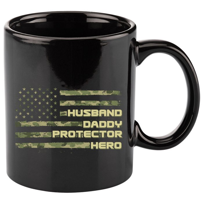 Husband Daddy Protection Hero US American Camo Flag 11oz C Handle Ceramic Mug