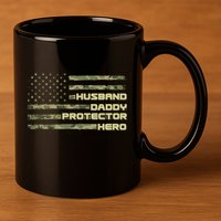Husband Daddy Protection Hero US American Camo Flag 11oz C Handle Ceramic Mug